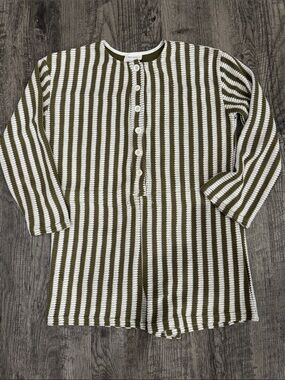 Striped Olive Green & White Women's Swim Coverup